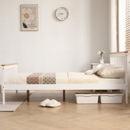Comfy Living 4Ft6 White Wooden Bed Frame With Caramel Bar - thumbnail 6
