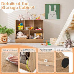 Costway 5-Cubby Kids Toy Storage Organizer Wooden Children Bookcase Bookshelf - thumbnail 6