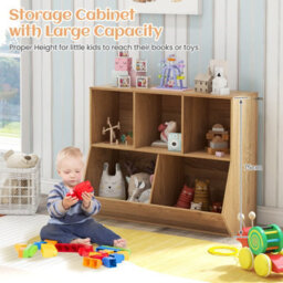 Costway 5-Cubby Kids Toy Storage Organizer Wooden Children Bookcase Bookshelf - thumbnail 3