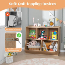 Costway 5-Cubby Kids Toy Storage Organizer Wooden Children Bookcase Bookshelf - thumbnail 5