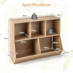 Costway 5-Cubby Kids Toy Storage Organizer Wooden Children Bookcase Bookshelf - thumbnail 2