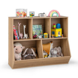 Costway 5-Cubby Kids Toy Storage Organizer Wooden Children Bookcase Bookshelf - thumbnail 1