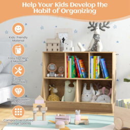 Costway 5-Cubby Kids Toy Storage Organizer Wooden Children Bookcase Bookshelf - thumbnail 8