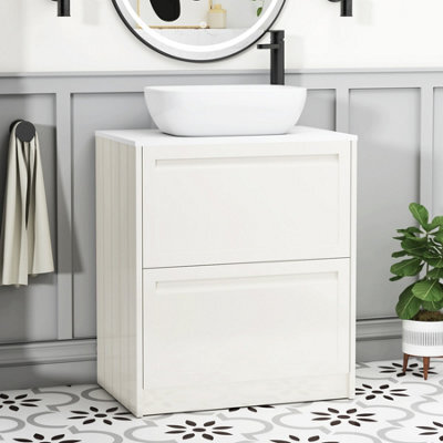 Royal Bathrooms Royal Bathroom Elmore 700mm Classic White Freestanding Bathroom Vanity Unit 2 Drawer Plain White Worktop With Elva Basin - image 1