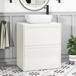 Royal Bathrooms Royal Bathroom Elmore 700mm Classic White Freestanding Bathroom Vanity Unit 2 Drawer Plain White Worktop With Elva Basin