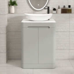 Royal Bathrooms Venice 600mm Dove Grey Freestanding Bathroom Countertop Vanity Unit 2 Door With Cesar Basin - thumbnail 1