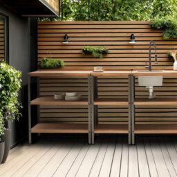 Wyld And Coco Outdoor Kitchen Island Brown Acacia Wood With Top Shelves, 50 X 80 X 92 Cm - thumbnail 2