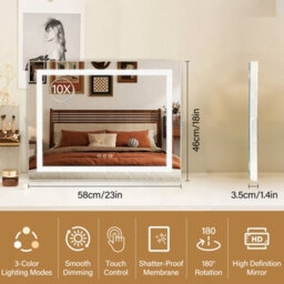 Hollywood Vanity Makeup Mirror 58X46Cm With Led Strip Lights, 3 Colour Modes, Dimmable Touch, 5X Magnifying Mirror - thumbnail 2