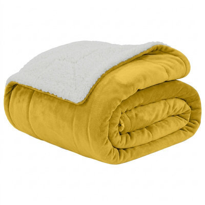 Moonlight Bedding Sherpa Fleece Throw Blanket Ochre King Soft Thick & Fluffy Reversible Throw For Sofa, Bed & Travel Blanket - image 1