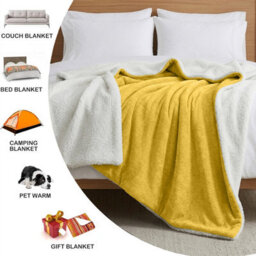 Moonlight Bedding Sherpa Fleece Throw Blanket Ochre King Soft Thick & Fluffy Reversible Throw For Sofa, Bed & Travel Blanket - thumbnail 4