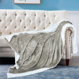 Ehc Warm & Soft Sherpa Flannel Fleece Microfiber Blanket, Double Bed, Light Grey - 150 Cm X 200 Cm - thumbnail 2