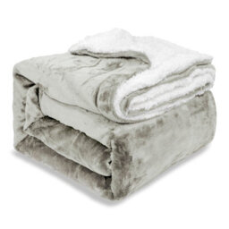 Ehc Warm & Soft Sherpa Flannel Fleece Microfiber Blanket, Double Bed, Light Grey - 150 Cm X 200 Cm - thumbnail 1