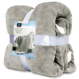 Ehc Warm & Soft Sherpa Flannel Fleece Microfiber Blanket, Double Bed, Light Grey - 150 Cm X 200 Cm - thumbnail 7