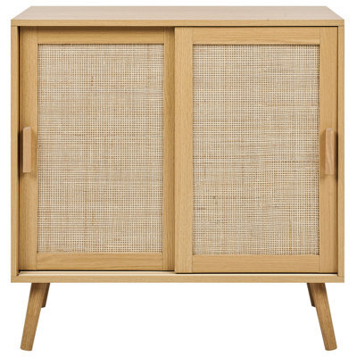 Beliani Light Brown Rattan Sideboard Two Door Storage Cabinet W80 X D35 X H80Cm - image 1