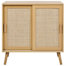 Beliani Light Brown Rattan Sideboard Two Door Storage Cabinet W80 X D35 X H80Cm - thumbnail 1
