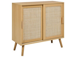 Beliani Light Brown Rattan Sideboard Two Door Storage Cabinet W80 X D35 X H80Cm - thumbnail 3
