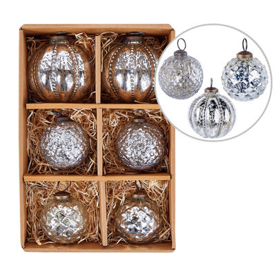 Beliani Set Of 6 Baubles Argentin Glass Silver - image 1