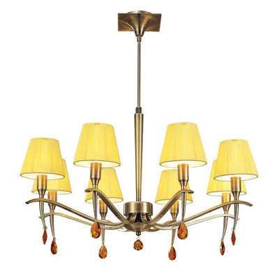 Luminosa Lighting Luminosa Siena Pendant Round 8 Light E14, Antique Brass With Amber Cream Shades And Amber Crystal - image 1