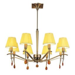 Luminosa Lighting Luminosa Siena Pendant Round 8 Light E14, Antique Brass With Amber Cream Shades And Amber Crystal