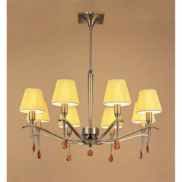 Luminosa Lighting Luminosa Siena Pendant Round 8 Light E14, Antique Brass With Amber Cream Shades And Amber Crystal - thumbnail 2