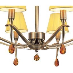 Luminosa Lighting Luminosa Siena Pendant Round 8 Light E14, Antique Brass With Amber Cream Shades And Amber Crystal - thumbnail 5