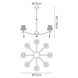 Luminosa Lighting Luminosa Siena Pendant Round 8 Light E14, Antique Brass With Amber Cream Shades And Amber Crystal - thumbnail 7