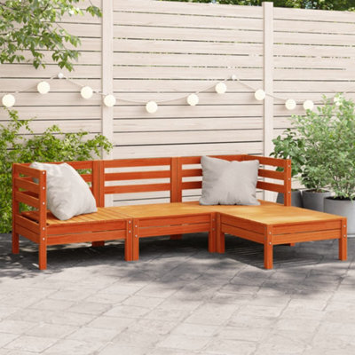 Berkfield Garden Sofa 3-Seater With Footstool Wax Brown Solid Wood Pine - image 1