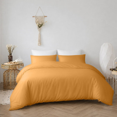 Oxford Homeware Plain Mustard Single Duvet Cover With Pillowcase, 3 Piece Set, Soft & Easy Care, Duvet Covers Bedding Sets - image 1