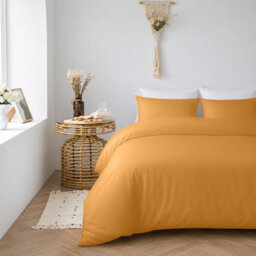 Oxford Homeware Plain Mustard Single Duvet Cover With Pillowcase, 3 Piece Set, Soft & Easy Care, Duvet Covers Bedding Sets - thumbnail 2
