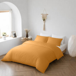 Oxford Homeware Plain Mustard Single Duvet Cover With Pillowcase, 3 Piece Set, Soft & Easy Care, Duvet Covers Bedding Sets - thumbnail 7
