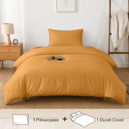 Oxford Homeware Plain Mustard Single Duvet Cover With Pillowcase, 3 Piece Set, Soft & Easy Care, Duvet Covers Bedding Sets - thumbnail 4