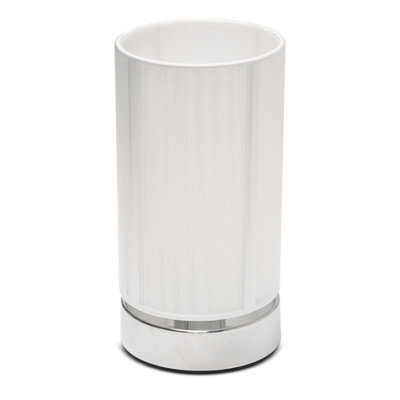 Lighting Supermarket Opera Cylinder Chrome Plinth Table Lamp With White Silk String Shade - image 1