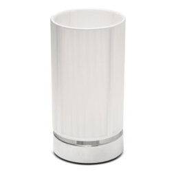 Lighting Supermarket Opera Cylinder Chrome Plinth Table Lamp With White Silk String Shade - thumbnail 1