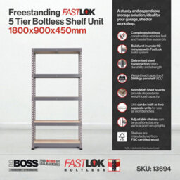 Rb Boss Garage Shelving Unit Fastlok 5 Shelf Mdf Galvanised Steel (H)1800mm (W)900mm (D)450mm - thumbnail 5