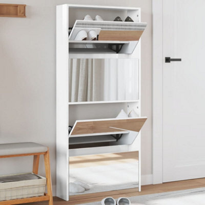 Walplus Shoe Cabinet With Mirror 4-Layer High Gloss White 63X17X134 Cm - image 1