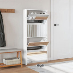 Walplus Shoe Cabinet With Mirror 4-Layer High Gloss White 63X17X134 Cm - thumbnail 3