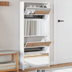 Walplus Shoe Cabinet With Mirror 4-Layer High Gloss White 63X17X134 Cm - thumbnail 1