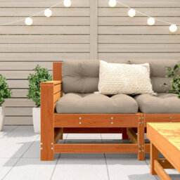 Berkfield Garden Armrest Sofa With Cushion Wax Brown Solid Wood Pine - thumbnail 3