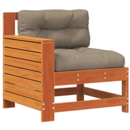 Berkfield Garden Armrest Sofa With Cushion Wax Brown Solid Wood Pine - thumbnail 2