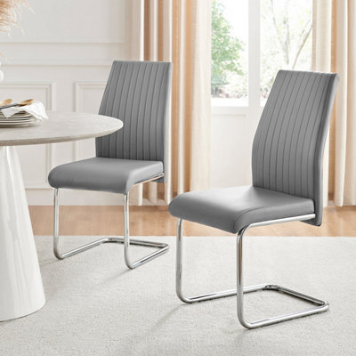 Furniturebox Lorenzo Modern Dining Chairs - Set Of 2 Dining Chairs - Grey Faux Leather W/ Chrome Legs Dining Chairs - image 1