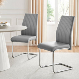 Furniturebox Lorenzo Modern Dining Chairs - Set Of 2 Dining Chairs - Grey Faux Leather W/ Chrome Legs Dining Chairs