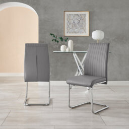 Furniturebox Lorenzo Modern Dining Chairs - Set Of 2 Dining Chairs - Grey Faux Leather W/ Chrome Legs Dining Chairs - thumbnail 3