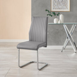 Furniturebox Lorenzo Modern Dining Chairs - Set Of 2 Dining Chairs - Grey Faux Leather W/ Chrome Legs Dining Chairs - thumbnail 4