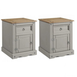 Bedside Large X2 Cabinet Grey Wax Pot Cupboard Pair Table Pine - thumbnail 5