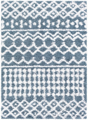 Livabliss Urban Shaggy-Geometric Blue White Soft Plush Pile Living Bedroom Rug 200 X 290 Cm Easy Care, Non Shedding - image 1