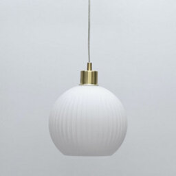 First Choice Lighting Betchley - White Ribbed Glass Globe With Satin Brass Pendant Fitting - thumbnail 5