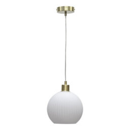 First Choice Lighting Betchley - White Ribbed Glass Globe With Satin Brass Pendant Fitting