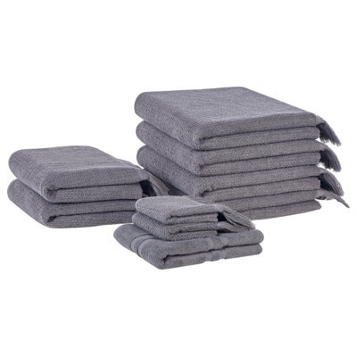 Beliani Set Of 9 Towels Atiu Terry Cotton Grey - image 1