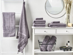 Beliani Set Of 9 Towels Atiu Terry Cotton Grey - thumbnail 2