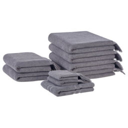 Beliani Set Of 9 Towels Atiu Terry Cotton Grey